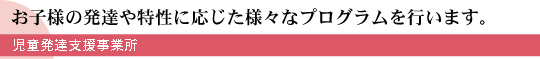 お子様の発達や特性に応じた様々なプログラムを行います。